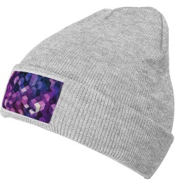 Abstract Color Cubes Purple Print Knit Beanie for Men Women Casual Knit Hat Winter Knit Cuffed Beanie Soft Hat Gray $13.50 Sk...