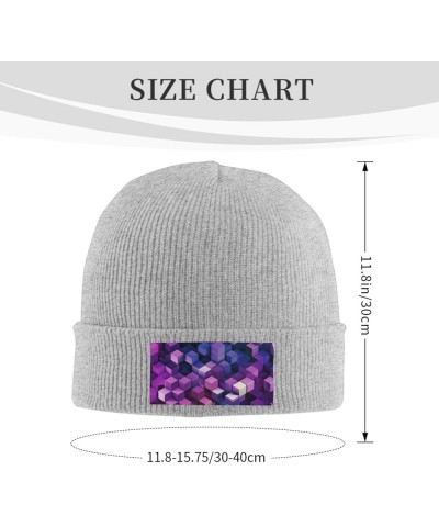 Abstract Color Cubes Purple Print Knit Beanie for Men Women Casual Knit Hat Winter Knit Cuffed Beanie Soft Hat Gray $13.50 Sk...