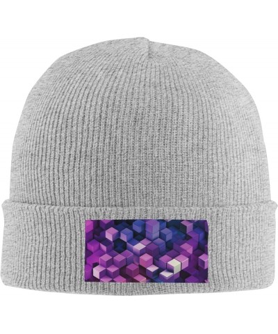 Abstract Color Cubes Purple Print Knit Beanie for Men Women Casual Knit Hat Winter Knit Cuffed Beanie Soft Hat Gray $13.50 Sk...