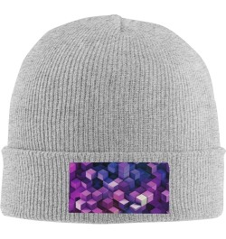 Abstract Color Cubes Purple Print Knit Beanie for Men Women Casual Knit Hat Winter Knit Cuffed Beanie Soft Hat Gray $13.50 Sk...