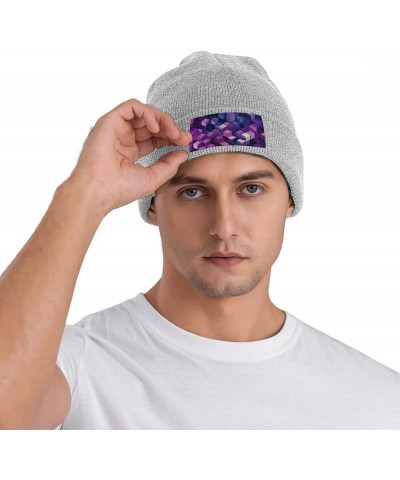 Abstract Color Cubes Purple Print Knit Beanie for Men Women Casual Knit Hat Winter Knit Cuffed Beanie Soft Hat Gray $13.50 Sk...