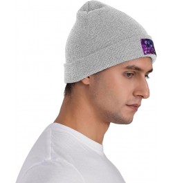 Abstract Color Cubes Purple Print Knit Beanie for Men Women Casual Knit Hat Winter Knit Cuffed Beanie Soft Hat Gray $13.50 Sk...