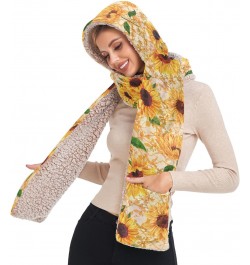 Women Winter Scarf Vintage Sunflower 3 in 1 Hooded Hat Pullover Mitten Combo Cold Weather Neck Warmer $14.57 Scarves