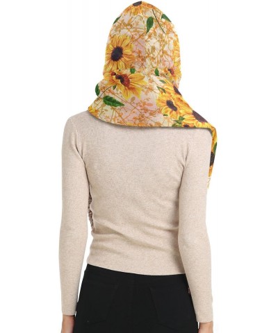 Women Winter Scarf Vintage Sunflower 3 in 1 Hooded Hat Pullover Mitten Combo Cold Weather Neck Warmer $14.57 Scarves