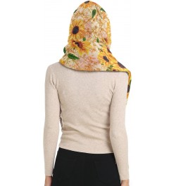 Women Winter Scarf Vintage Sunflower 3 in 1 Hooded Hat Pullover Mitten Combo Cold Weather Neck Warmer $14.57 Scarves