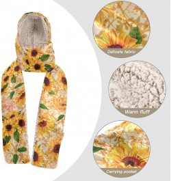 Women Winter Scarf Vintage Sunflower 3 in 1 Hooded Hat Pullover Mitten Combo Cold Weather Neck Warmer $14.57 Scarves