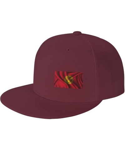 Silk Style Flag of Kyrgyzstan Snapback Hat Baseball Cap for Men Women Hip Hop Style Flat-Brimmed Hats Dark Red $13.58 Basebal...