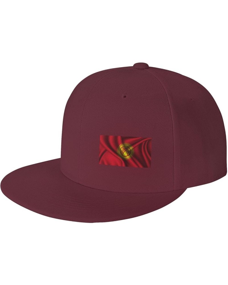 Silk Style Flag of Kyrgyzstan Snapback Hat Baseball Cap for Men Women Hip Hop Style Flat-Brimmed Hats Dark Red $13.58 Basebal...