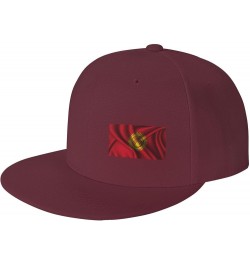 Silk Style Flag of Kyrgyzstan Snapback Hat Baseball Cap for Men Women Hip Hop Style Flat-Brimmed Hats Dark Red $13.58 Basebal...