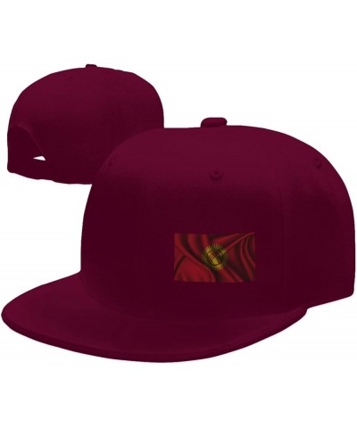 Silk Style Flag of Kyrgyzstan Snapback Hat Baseball Cap for Men Women Hip Hop Style Flat-Brimmed Hats Dark Red $13.58 Basebal...