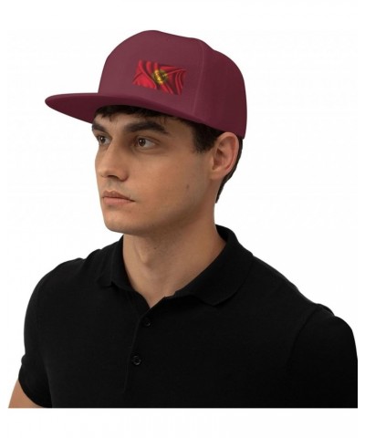 Silk Style Flag of Kyrgyzstan Snapback Hat Baseball Cap for Men Women Hip Hop Style Flat-Brimmed Hats Dark Red $13.58 Basebal...