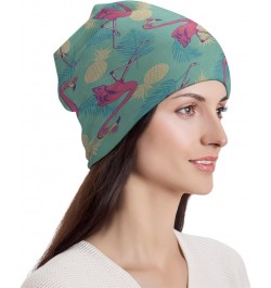 Flamingo Fruit Beanie Hat for Women Men Slouchy Beanies Cap Stretch Skull Cap Baggy Cuffed Beanies Warm Winter Casual Hat Whi...