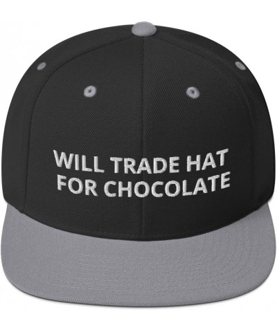 Will Trade Hat for Chocolate Lover Flatbrim Flat Brim Snapback Hat Cap Black/ Silver $19.50 Baseball Caps