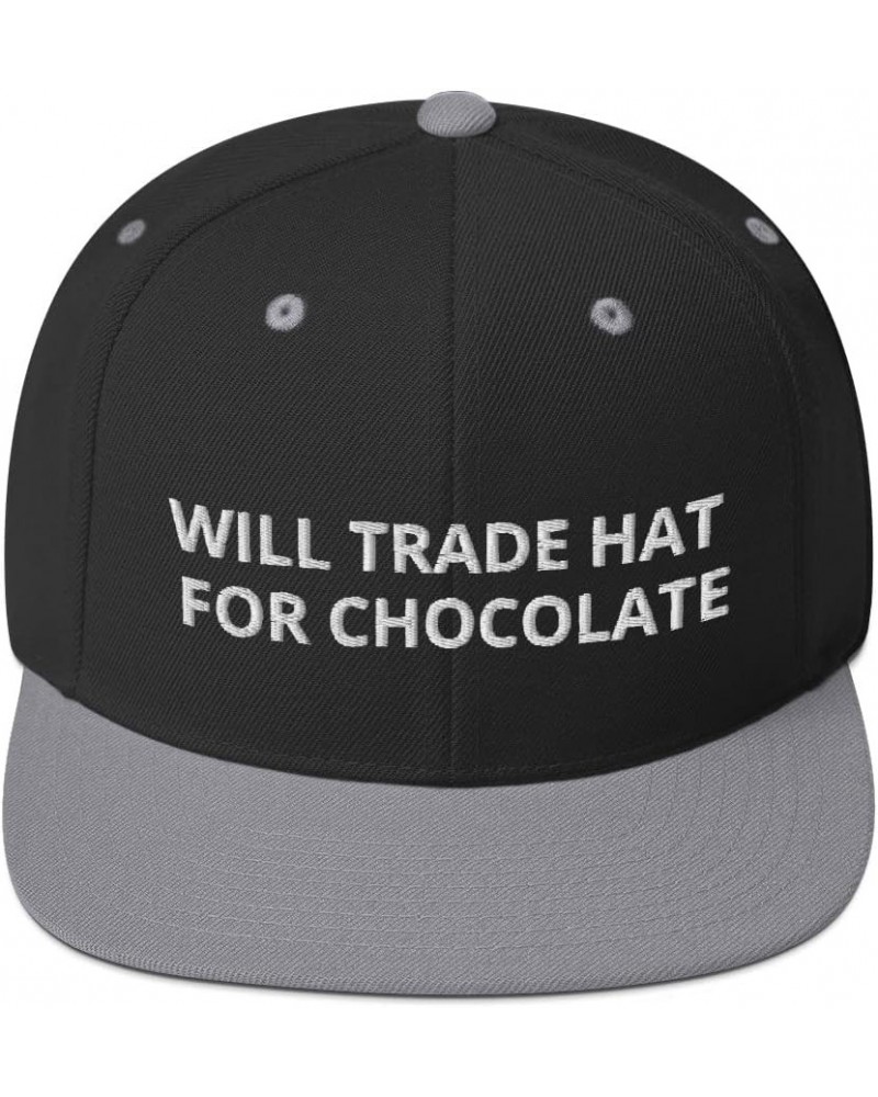 Will Trade Hat for Chocolate Lover Flatbrim Flat Brim Snapback Hat Cap Black/ Silver $19.50 Baseball Caps