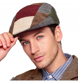 Men Ivy Hat Newsboy Cap - Classic Wool Blend Tweed Flat Cap Cabbie Hat Men Patchwork 02 With Red Brim $12.23 Rain Hats