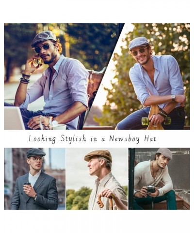 Men Ivy Hat Newsboy Cap - Classic Wool Blend Tweed Flat Cap Cabbie Hat Men Patchwork 02 With Red Brim $12.23 Rain Hats