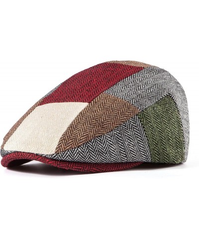 Men Ivy Hat Newsboy Cap - Classic Wool Blend Tweed Flat Cap Cabbie Hat Men Patchwork 02 With Red Brim $12.23 Rain Hats