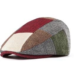 Men Ivy Hat Newsboy Cap - Classic Wool Blend Tweed Flat Cap Cabbie Hat Men Patchwork 02 With Red Brim $12.23 Rain Hats