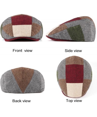 Men Ivy Hat Newsboy Cap - Classic Wool Blend Tweed Flat Cap Cabbie Hat Men Patchwork 02 With Red Brim $12.23 Rain Hats