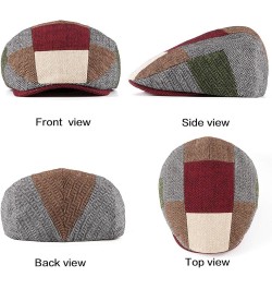 Men Ivy Hat Newsboy Cap - Classic Wool Blend Tweed Flat Cap Cabbie Hat Men Patchwork 02 With Red Brim $12.23 Rain Hats