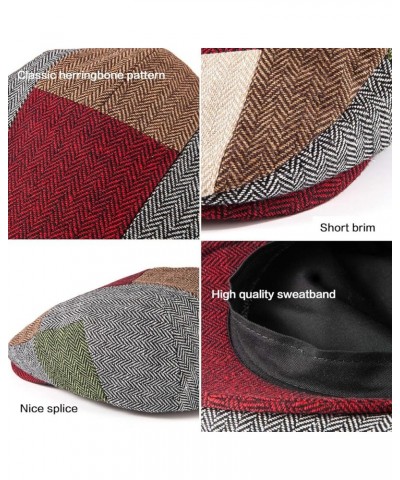 Men Ivy Hat Newsboy Cap - Classic Wool Blend Tweed Flat Cap Cabbie Hat Men Patchwork 02 With Red Brim $12.23 Rain Hats