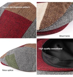 Men Ivy Hat Newsboy Cap - Classic Wool Blend Tweed Flat Cap Cabbie Hat Men Patchwork 02 With Red Brim $12.23 Rain Hats