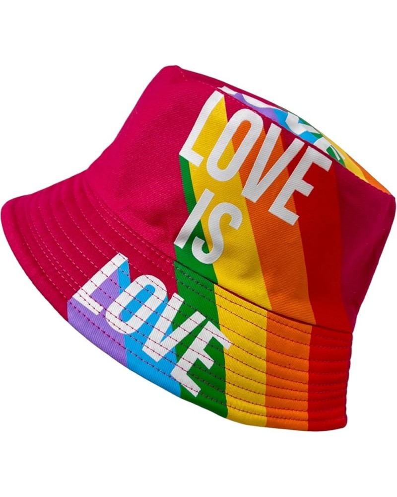 New! Pride Unisex Bucket Hat Reversible Double-Side-Wear Packable for Travel, Outdoors, and Beach Hot Pink Love is Love Cotto...