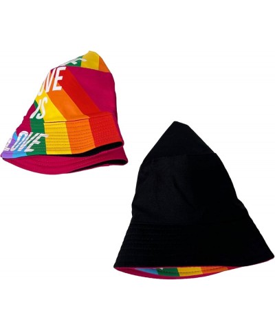 New! Pride Unisex Bucket Hat Reversible Double-Side-Wear Packable for Travel, Outdoors, and Beach Hot Pink Love is Love Cotto...