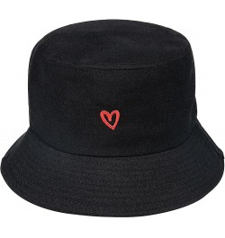 Bucket Hat for Women Men - Travel Sun Beach Embroidered Bucket Hat Unisex Fisherman Hat Outdoor Heart Black $10.24 Bucket Hats