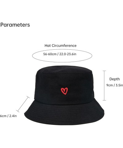 Bucket Hat for Women Men - Travel Sun Beach Embroidered Bucket Hat Unisex Fisherman Hat Outdoor Heart Black $10.24 Bucket Hats