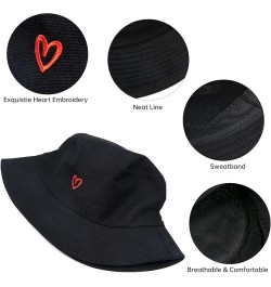 Bucket Hat for Women Men - Travel Sun Beach Embroidered Bucket Hat Unisex Fisherman Hat Outdoor Heart Black $10.24 Bucket Hats