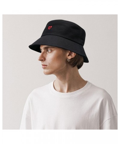 Bucket Hat for Women Men - Travel Sun Beach Embroidered Bucket Hat Unisex Fisherman Hat Outdoor Heart Black $10.24 Bucket Hats