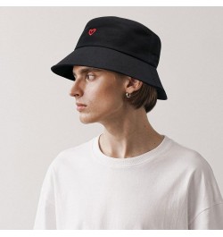 Bucket Hat for Women Men - Travel Sun Beach Embroidered Bucket Hat Unisex Fisherman Hat Outdoor Heart Black $10.24 Bucket Hats