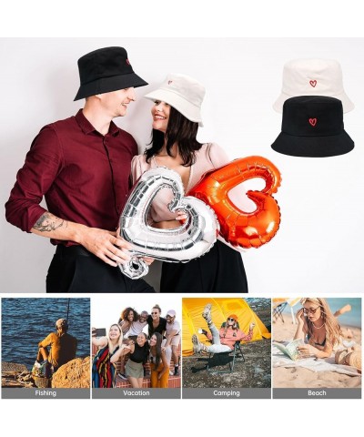 Bucket Hat for Women Men - Travel Sun Beach Embroidered Bucket Hat Unisex Fisherman Hat Outdoor Heart Black $10.24 Bucket Hats