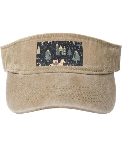 House Deer Tree Christmas Print Ladies' Washed Denim Open-Top Hat for Outdoor Decorations and Daily Use $13.72 Sun Hats