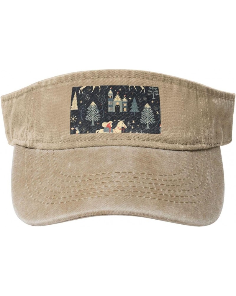 House Deer Tree Christmas Print Ladies' Washed Denim Open-Top Hat for Outdoor Decorations and Daily Use $13.72 Sun Hats