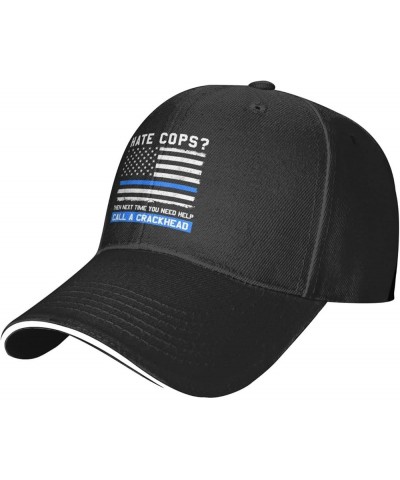 Thin Blue Line Police America Flag Men Womens Sandwich Hat Classic Adjustable Trucker Hat Dad Hat Black Black $13.72 Baseball...