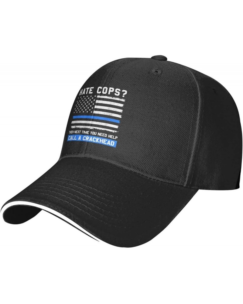 Thin Blue Line Police America Flag Men Womens Sandwich Hat Classic Adjustable Trucker Hat Dad Hat Black Black $13.72 Baseball...