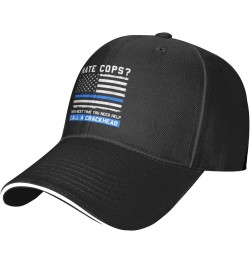 Thin Blue Line Police America Flag Men Womens Sandwich Hat Classic Adjustable Trucker Hat Dad Hat Black Black $13.72 Baseball...