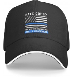 Thin Blue Line Police America Flag Men Womens Sandwich Hat Classic Adjustable Trucker Hat Dad Hat Black Black $13.72 Baseball...