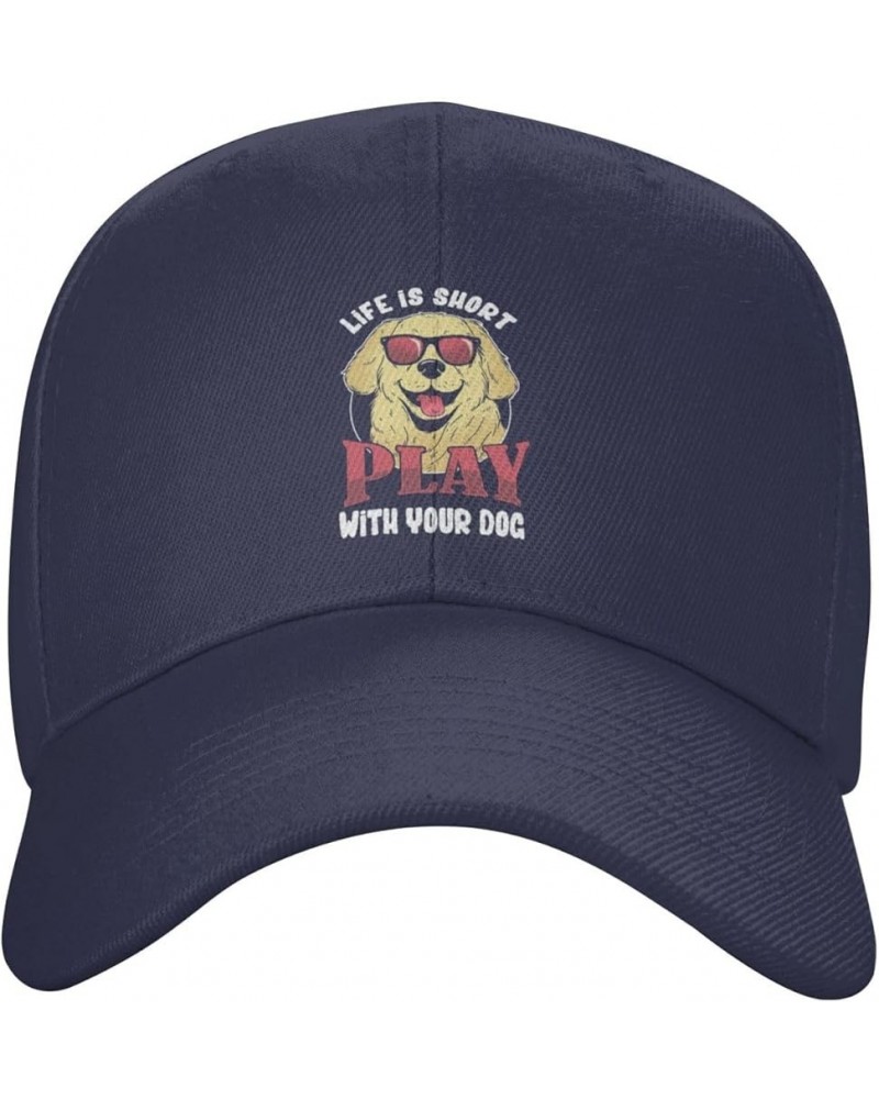 Short Life Play with Your Dog Hat Baseball Cap Fashion Dad Hat Curved Brim Snapback Caps for Men Women Navy Blue $9.16 Baseba...