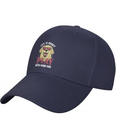 Short Life Play with Your Dog Hat Baseball Cap Fashion Dad Hat Curved Brim Snapback Caps for Men Women Navy Blue $9.16 Baseba...