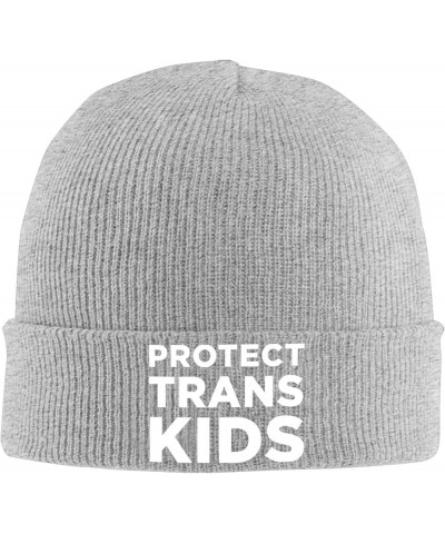 Protect Trans Kids Warm Winter Hats Black Thick Knit Cuff Beanie Cap with Lining Classic Men's Gray $12.92 Skullies & Beanies