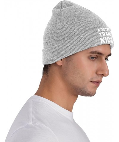 Protect Trans Kids Warm Winter Hats Black Thick Knit Cuff Beanie Cap with Lining Classic Men's Gray $12.92 Skullies & Beanies