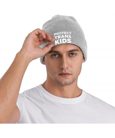 Protect Trans Kids Warm Winter Hats Black Thick Knit Cuff Beanie Cap with Lining Classic Men's Gray $12.92 Skullies & Beanies