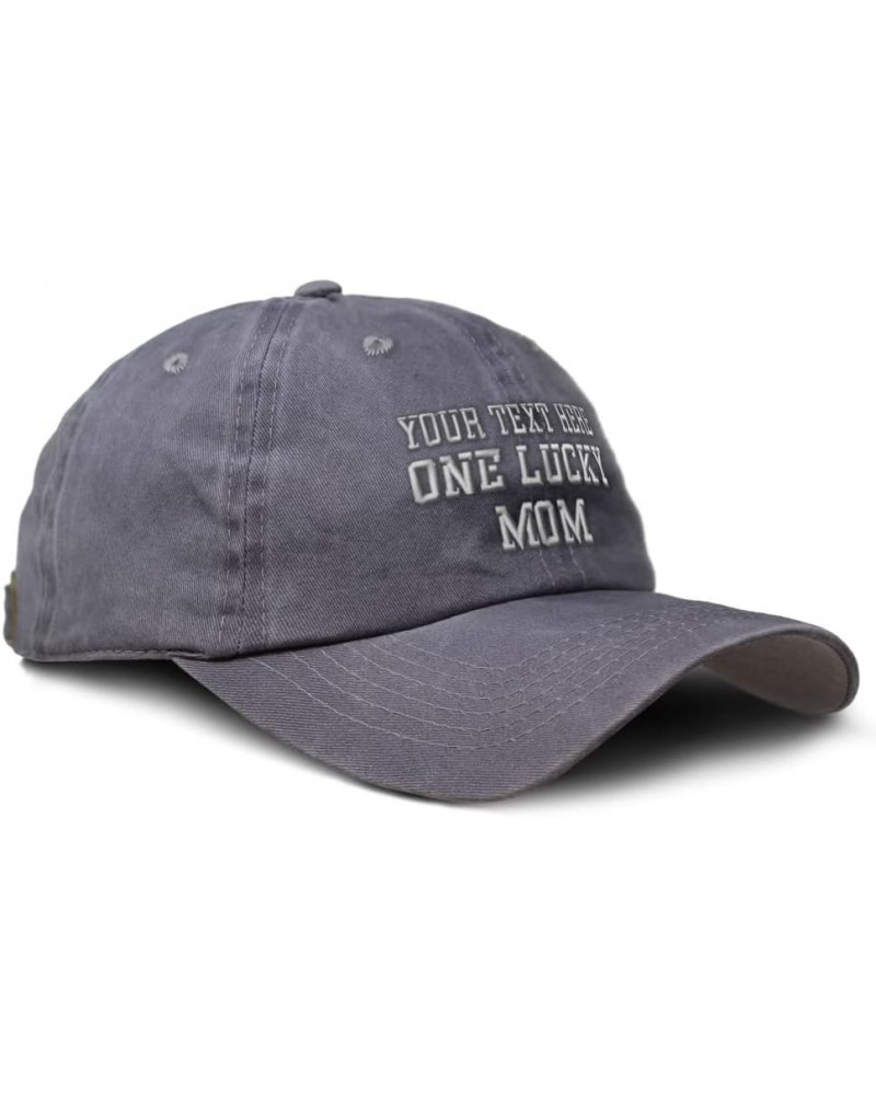 Custom Soft Washed Baseball Cap 1 Lucky Mom Blessed Family Mom Cotton Grey Personalized Text Here $13.50 Baseball Caps