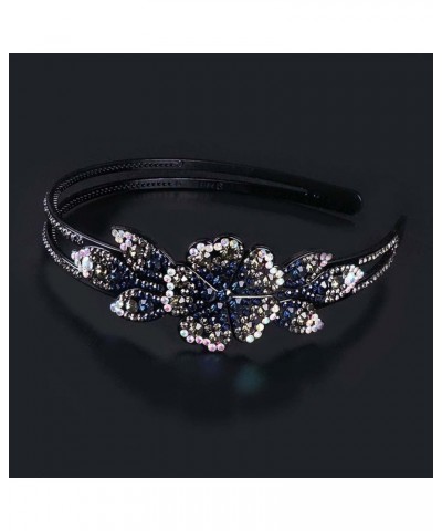 Flower Rhinestone Headband with Teeth Comb for Women Girls, WideBrimmed Headband,Bling Crystal Beaded Headband Nonslip Hair H...