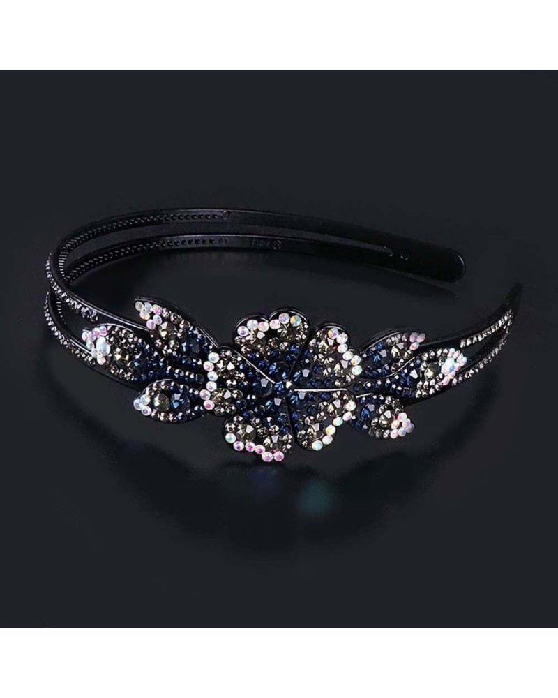 Flower Rhinestone Headband with Teeth Comb for Women Girls, WideBrimmed Headband,Bling Crystal Beaded Headband Nonslip Hair H...