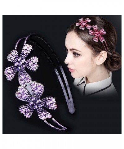 Flower Rhinestone Headband with Teeth Comb for Women Girls, WideBrimmed Headband,Bling Crystal Beaded Headband Nonslip Hair H...