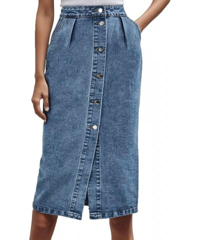 Womens Denim Casual Button Up Pocket Skirt Blue - 2024 Skirt for Women $15.18 Sun Hats